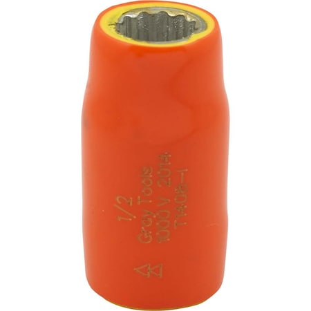 Gray Tools Socket 1/2" X 1/2" Drive, 12 Point Standard Length, 1000V Insulated 1408-I